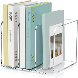 SANRUI Acrylic Magazine Holder Desk Organizer Workspace SortersClear Bookend File Sorter Holder Folder Rack, Office Accessories Organization Storage with 3 Vertical Compartments