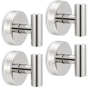 Towel Hooks Shower Suction Hook Towel Hanger for Bathroom Hanging Coat, Robe, Removable Wall Mounted Hook for Bedroom Kitchen Hotel Pool Chrome(4-Pack)