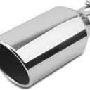 3 inch Inlet Exhaust Tip, 6" Outlet 15" Overall Length Stainless Steel Exhaust Tail Pipe, Bolt-On, Rolled Edge, Slant Sleek Angle Cut, Polished Tailpipe, Silvery