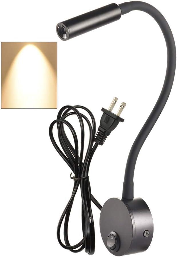 Black Reading Lamps LED Wall Mounted Study Reading Light for Bed Headboard Gooseneck US Plug Corded-Electric Sconce Lamp Spot LED AC85-265V(3000K Warm White)