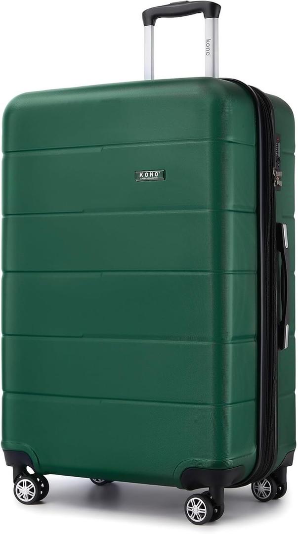 Kono Large Checked Luggage, 28-inch Expandable Rolling Suitcase, Green, Large-checked Spinner