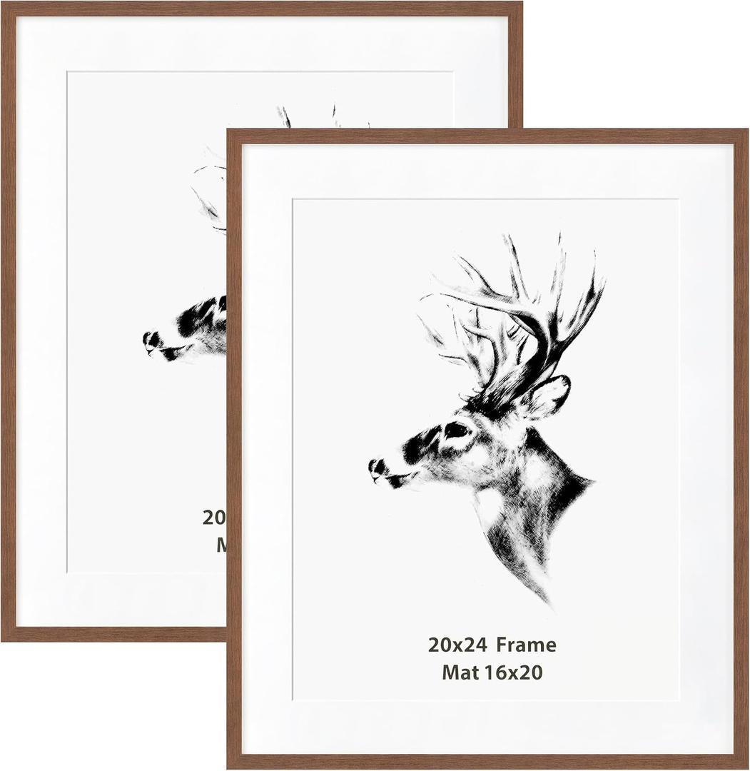 Yaetm 20x24 Picture Frame Matted to 16x20, Walnut Brown, Solid Wood 20x24 Frame for Gallery Wall, Photos, Posters & Art Prints, Horizontal and Vertical Wall Mount (2 pack, Walnut)