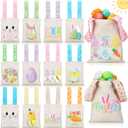 Cosblank 12 Pcs Easter Reusable Canvas Gift Bags with Handles 10''x 8'' Easter Tote Bags Egg Hunt Candy Treat Party Favor(Bunny Egg)