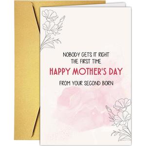 3 x Funny Mother's Day Card from Second Born, Humorous Happy Mothers Day Card from 2nd Born Second Born Son Daughter Children Kids, Hilarious 2nd Born Mother's Day Cards Gift for Mom Mother