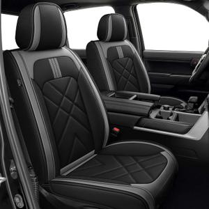 AOMSAZTO Seat Covers Custom Fit for 2022-2025 2026 Toyota Tundra Crewmax Double Cab Breathable Leather Truck Car Seat Covers Full Set (Black&Grey)