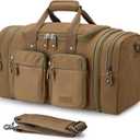 Gonex Canvas Duffle Bag for Travel, Expandable Water Resistant 50L Carry on Duffel Overnight Weekender Gym Bag with Wet Dry Separation Pocket & Suitcase Handle Sleeve,Coffee