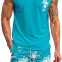 SOLY HUX Men's Short Sets 2 Piece Outfits Summer Tropical Print Tank Tops and Drawstring Shorts Sets, Large
