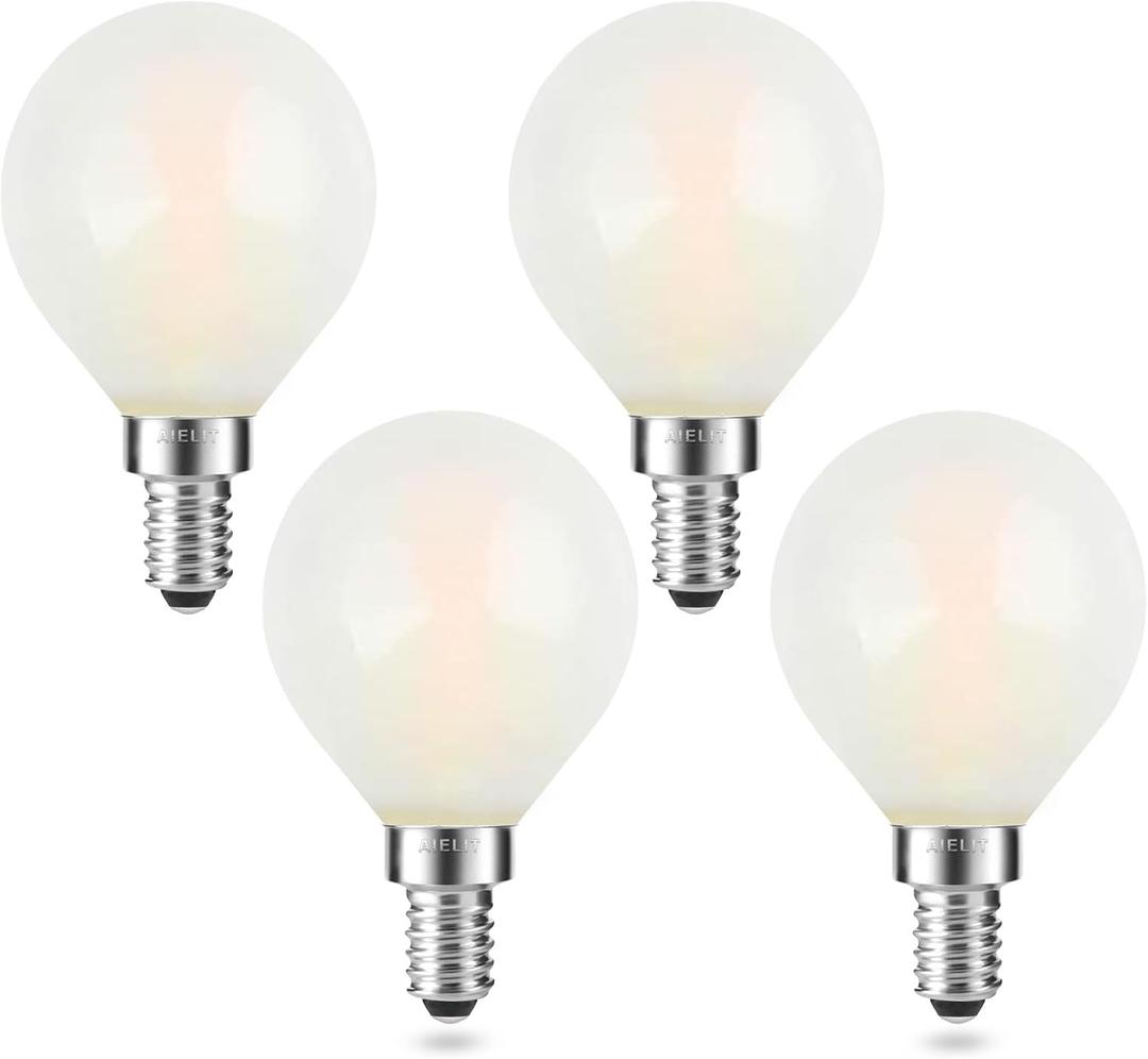 AIELIT Frosted E12 LED Light Bulbs 25-Watt Equivalent, Warm White 2700K, 2W G15/G50 Globe LED Bulb for Beside Lamp Ceiling Fan Pendant Lights Chandelier Fixture, 200 lm, 4 Pack