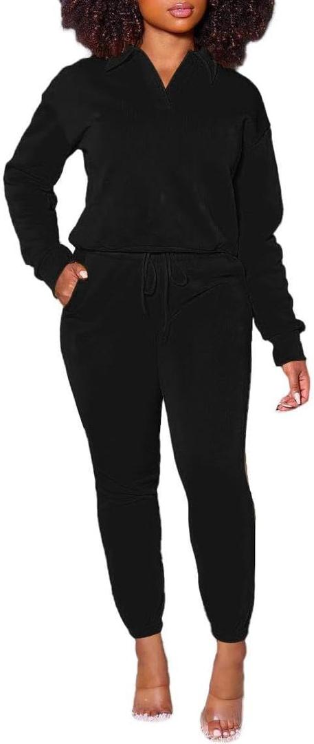 Nimsruc 2 Piece Outfits For Women Sweatsuits Jogging Set (Medium, 718-black)