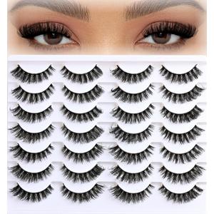 Lashes Fluffy False Mink Eyelashes 14 Pairs Cat Eye Lashes Fake Russian Strip Eyelash Natural Lash Strips Eye Lashes Pack D Curl Short Lashes Natural Look Wispies Cateye Lashes for Women
