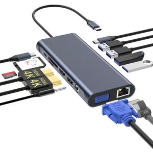 USB C Docking Station Hub (13 -in-1) with 2 X 4K HDMI, Ethernet, VGA,Audio, USB3.0 TF/SD Dongle Docking Station Compatible for MacBook iPad Pro Dell Hp Lenovo