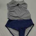 Girls Swimsuit Tankini Criss Cross Ruched 2 Piece Bathing Suit Printed Girl Swimwear for Teens 9-16Y (11-12 Years, White Stripes)