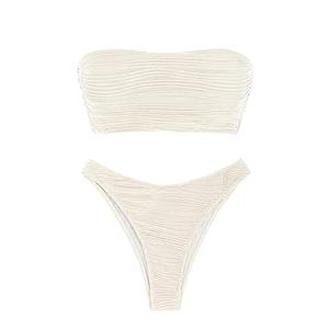 Women's Strapless Twist Bandeau Bikini 2 Piece Swimwear Cheeky Solid Lace up Bathing Suits, Small