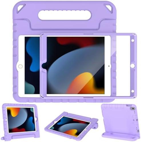 LTROP Kids Case for iPad 9th/8th/7th Generation(2021/2020/2019) Built-in Screen Protector, Shockproof Handle Stand Case for iPad 10.2 Inch 9/8/7 Gen, Light Purple