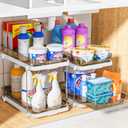 Delamu 2 Sets of 2-Tier Multi-Purpose Bathroom Under Sink Organizers and Storage, Stackable Kitchen Pantry Organization, Pull Out Medicine Cabinet Organizer with 8 Movable Dividers, Amber