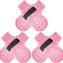EXPAWLORER 6PCS Anti-Slip Dog Socks to Prevent Licking Paws,Dog Shoes for Hot Pavement,Best Paw Protector Traction Control on Hardwood Floor,Dog Booties for Puppy Small Dogs (Pink)
