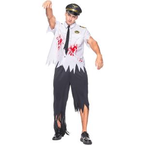 EraSpooky Zombie Pilot Costume for Men Halloween Airline Captain Outfit Bloody Outfit M
