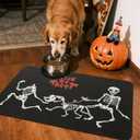 Halloween Bath Mat, Thin Halloween Bathroom Rug Non Slip Quick Dry Skeleton Bath Mat Fits Under Door Thin Floor Mat Halloween Decor, 17''x30'', Skull Treat or Trick Black (1'5" x 2'6" (Rectangular))