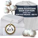 100% Egyptian Cotton Percale Sheets Queen Size - Genuine Luxurious 400 Thread Count - Naturally Crisp, Breathable, Skin-Friendly & Cooling - Softer After Each Wash - Oeko-TEX Certified Giza (Light Grey)