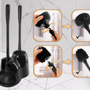 2-in-1 Black Toilet Brush and Plunger Set with Holder  Compact Bathroom Cleaning Combo, Strong Rubber Plunger & Stiff Bristle Brush, Space-Saving Stand, Fits Most Standard Toilets, 9.36.315.2 inch