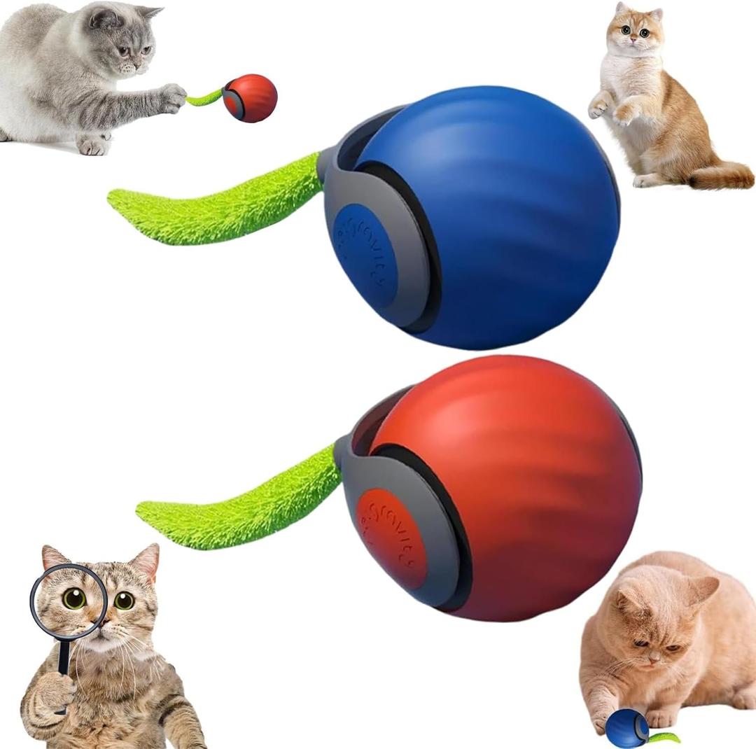 Speedy Tail 2.0, Interactive Cat Toy Ball with Tail, Two Speed Adjustment (Orange + Blue)