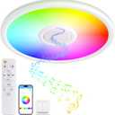 RGB LED Ceiling Light, with Bluetooth Speaker, 24W 11Inch Smart Music Ceiling Lamp with App and Remote Control, 3000K-6500K Color Changing Lights Fixture for Child Bedroom Bathroom, White