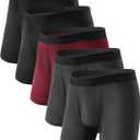 TIICHOO Washable Incontinence Underwear for Men with Leak Proof Protection, Discreet Boxer Briefs for Bladder Leakage 5-Pack (Large, 2 Black/2 Grey/1 Burgundy)