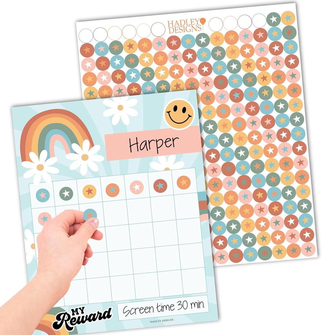 Star Sticker Chart For Kids Behavior -25 Toddler Sticker Reward Chart For Kids Incentives, Behavior Chart For Kids At Home & Classroom, Retro Incentive Chart For Classroom Must Haves