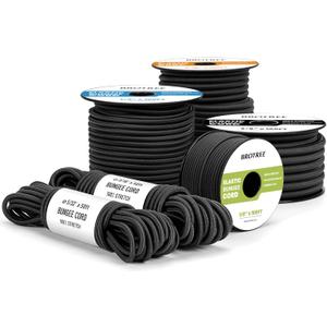 Brotree Marine Grade Bungee Cord 1/8" x 10ft - Elastic Shock Cord 100% Stretch Rope Heavy Duty for Kayak, Tent Pole, Tarp, Tie Down - Black