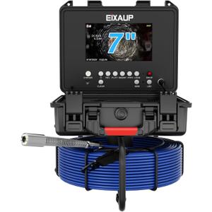 Sewer Camera Self Leveling, Sewer Inspection Camera 100 ft/30 m with Distance Counter, 7'' IPS 1080P Monitor and DVR Recorder, IP68 Waterproof, 12 Adjustable LED Lights(16GB Card)