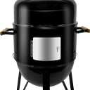 17 Inch Full enameled Multi -purpose Smoke BBQ Table-top barbecue grill Adjustable Temperature Vertical Heavy Duty Firepit and Pizza oven in yard double cooking area (Without Cover)