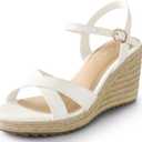 Ankis Wedge Sandals for Women, Espadrille Womens Wedge Sandals Comfortable Open Toe Cross Band Ankle Strap High Heel Wedges for Women Dressy Summer -3.4Inch, Size 7 (Beige)
