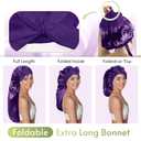6 x BONNET QUEEN Extra Long Braid Bonnet for Sleeping Silky Satin Foldable Weave Locs Curly Wigs Extensions Hair Tie Band Large 30" Purple