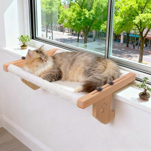 ESPETS Cat Window Sill Perch, Sturdy Cat Hammock Beds Window Seats with Soft Cusion, Large Cats and Kittens-22.5 Inch (White)