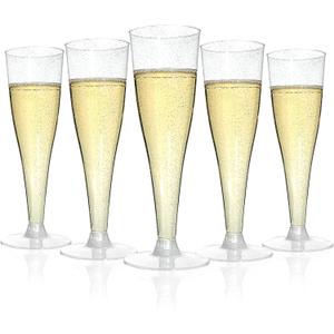 Bestluck 100 Pack Champagne Flutes Plastic, 4.5 oz Silver Glitter Plastic Disposable Stemware, Disposable Champagne Flutes for Party, Mimosa Bar, Wedding, Anniversary and Graduation