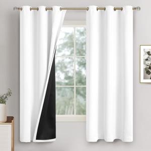 White Blackout Curtains for Bedroom 63 Inch Length, Black Out Thermal Insulated Grommet Window Drapes for Living Room, 2 Panels Set, Each 42 Inch Wide