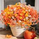 Fake Mums Fall Artificial Flowers Plants for Outdoors Autumn Decoration, 12 Bundles Silk Morning Glory with Eucalyptus Realistic UV Resistant Faux Mums for Outside Planter Yard Garden Home Indoor, Mix (3 Mixed Color(3 Orange, 3 Light Orange, 3 Yellow))