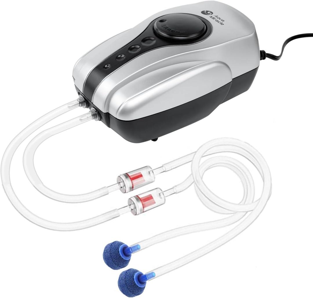 AquaMiracle Aquarium Air Pump Fish Tank Bubbler Aerator, All-in-One Fish Tank Air Pump Kit, Quiet Aquarium Bubbler