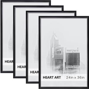 HEART ART 24 x 36 Poster Frame 4 Pack,24x36 Frame without Mat for Horizontal or Vertical Wall Mounting,Black
