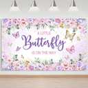Mocsicka Butterfly Baby Shower Banner Backdrop A Little Butterfly is On Her Way Girl Baby Shower Background Purple Butterfly Baby Shower Decoration 70.8 x 43.3 Inch