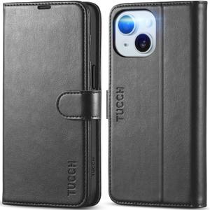 TUCCH Case Wallet for iPhone 15 6.1", Kickstand PU Leather [RFID Blocking] 4 Card Holder Magnetic Stand Protective Cover [TPU Shockproof Inner Shell] 5G 2023, Black