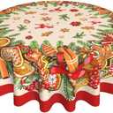 mutakin Christmas Gingerbread Man Round Tablecloth 60 Inch Washable Reusable Decoration Table Cover for Kitchen Party