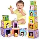 Toddler Farm Animal Sorting and Stacking Toys, Nesting Boxes and Blocks With Finger Puppets - Gifts for 1-3 Year Olds