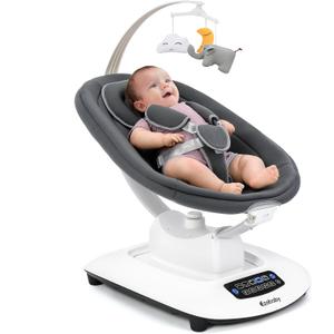 Ezebaby Baby Swing for Infants and Newborns with 5 Unique Motions, Adjustable Speed and Positions, Lullabies, Infant Swing with 5-Point Harness, Baby Swing for Newborn Babies 0-9 Months Grey