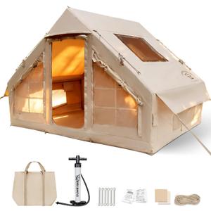 TIGERXBANG Inflatable Tent for Camping, 4-6 Person Glamping Air Tents, Easy Setup 4 Season Luxury Cabin, Waterproof & Windproof Inflatable House Tent with Panoramic View Windows