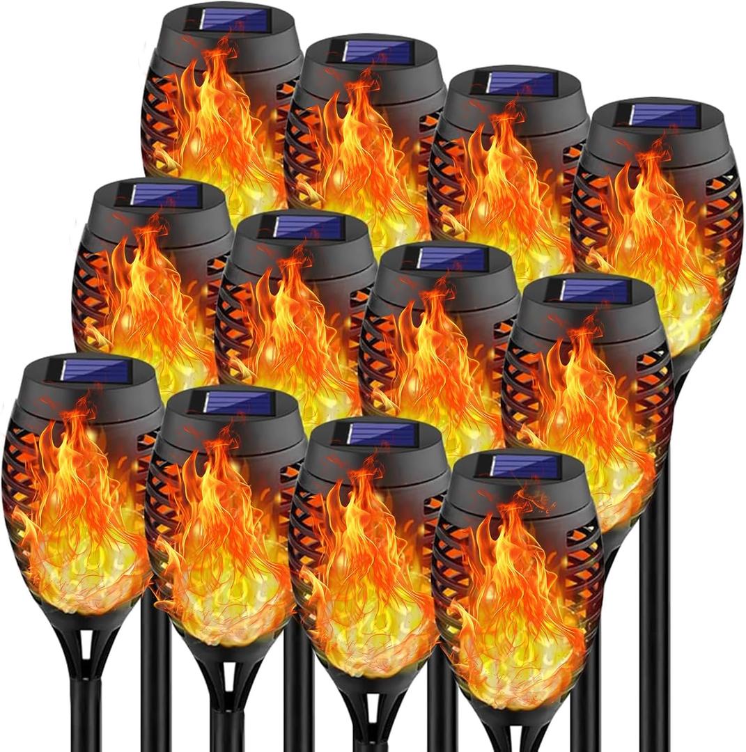 Swingers Solar Lights Outdoor,Solar Torch Lights with Flickering Flame,Waterproof Outdoor Garden Lights for Outside Patio Pathway Yard Decorations(12, Yellow)