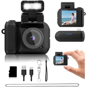 Mini Camera Keychain Mini Retro Camera Cameras Keychain Built-in 32GB Memory Card Best Choice for Travel Vlog Photography Gifts for Girl(Black)