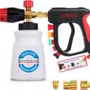 DUSICHIN Foam Cannon Short Pressure Washer Gun 1/4 Inch Quick Connector,Car Wash Foam Gun with 5 Pressure Washer Nozzle Tips 3/8'' Swivel Quick Connector,Additional Orifice Nozzle 1.04mm Car Washing