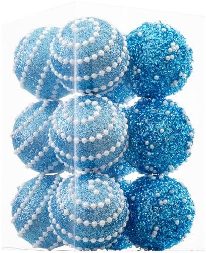 ChrisWish Baby Blue Christmas Ball Ornaments, Christmas Ball Decorations Shatterproof Plastic Hanging Pearl Balls for Holiday Party(70mm/ 2.76", 12ct)
