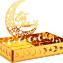 DoubleFill Ramadan Serving Tray Gold Eid Mubarak Holder Al-fitr Home Decoration for Moon Star Tray Gold Container for Home Islamic Muslim Party Tableware Kitchen Dessert Food Storage(Eid Mubarak)